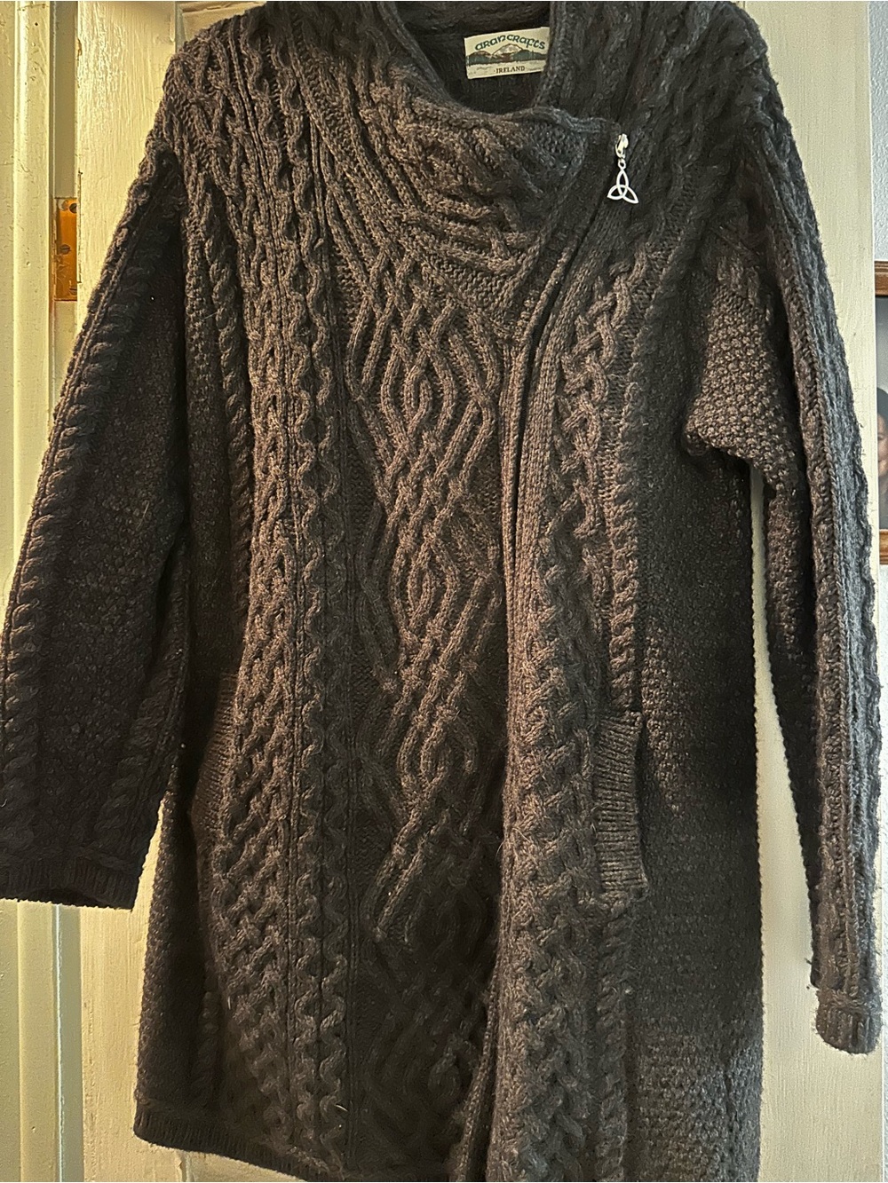 Wool Aran Crafts Dark Charcoal Cable Knit Sweater